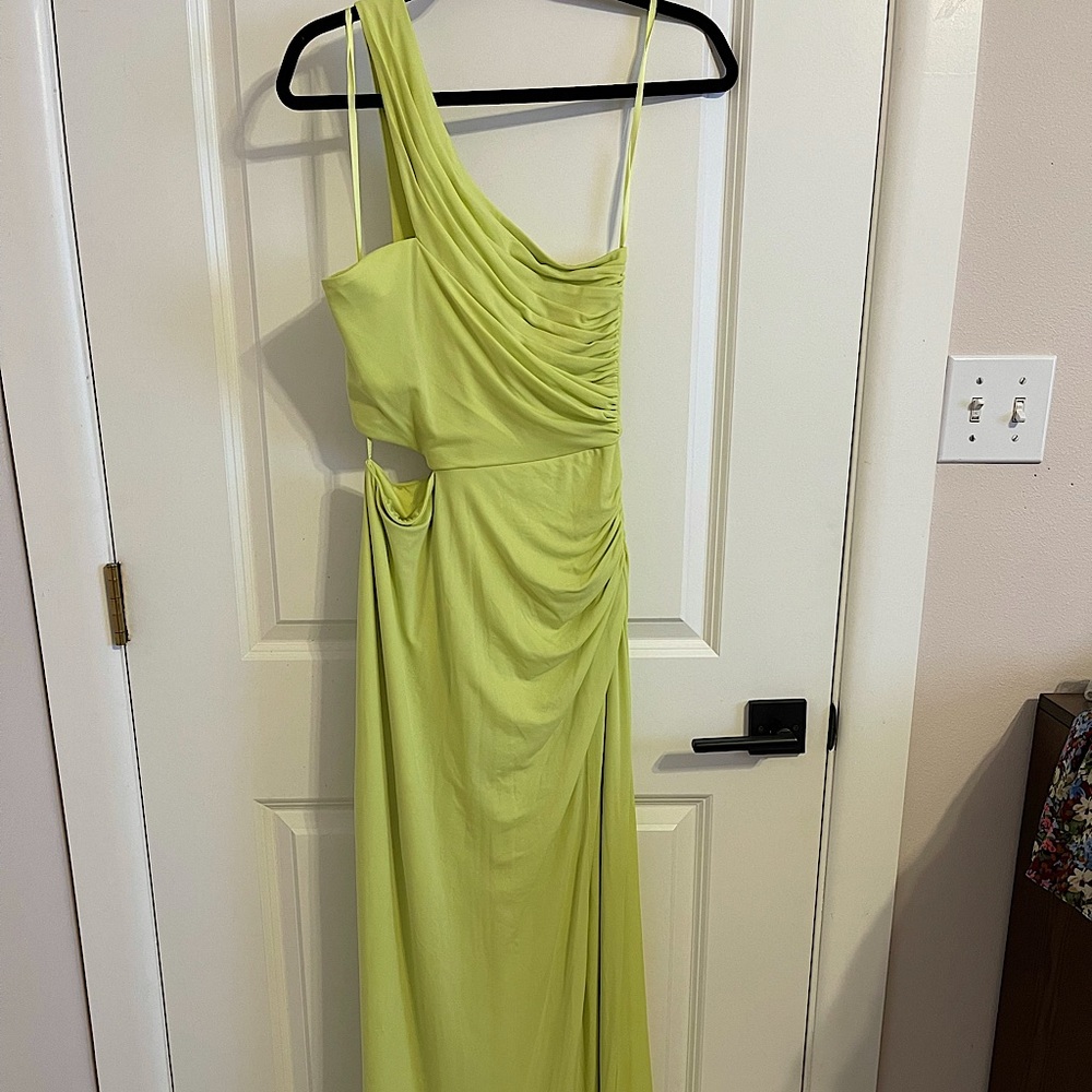 NWOT - BCBG one shoulder long dress with leg slit